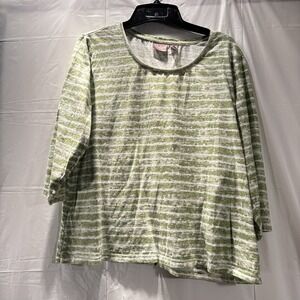 CHICO'S Blouse Size 2 Womens 3/4 Sleeves Green And White Striped Pullover